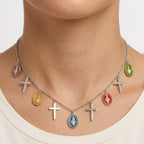 Collana Lunga Rosario con Ciondoli a Croce e Medaglie In Acciaio Inossidabile