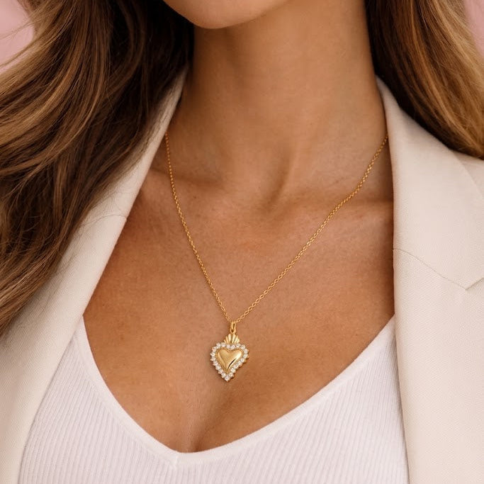 Collana Cuore Sacro Radioso In Acciaio Inossidabile