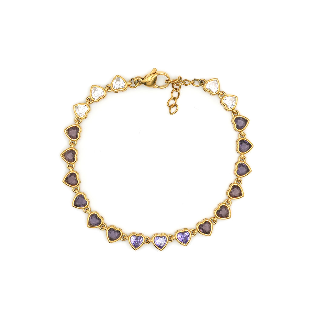 Bracciale Tennis con Cuori in Cristallo Multicolor In Acciaio Inossidabile