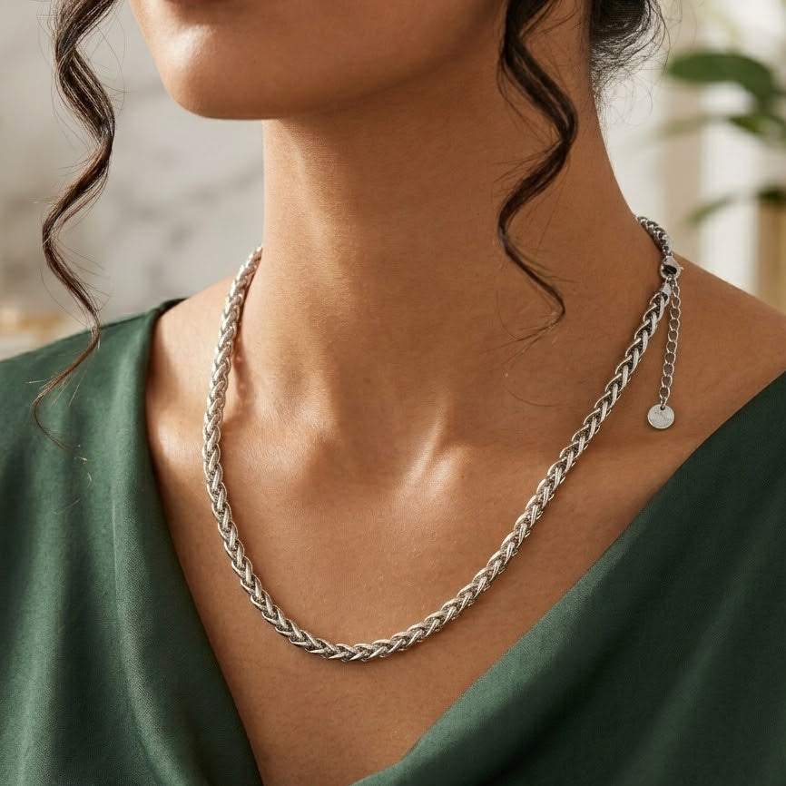 Collana Girocollo a Treccia Spiga In Acciaio Inossidabile