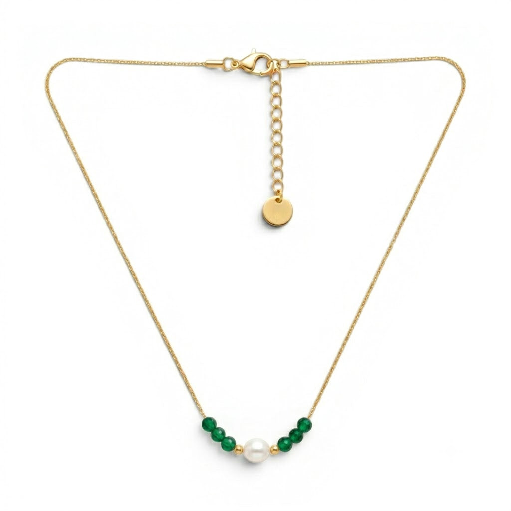 Collana Sottile con Perla Centrale e Cristalli Rossi In Acciaio Inossidabile