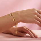 Bracciale con Catena a Sfera e Charm Portafortuna con Zirconi In Acciaio Inossidabile