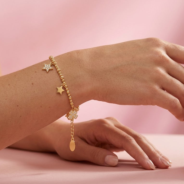 Bracciale con Catena a Sfera e Charm Portafortuna con Zirconi In Acciaio Inossidabile