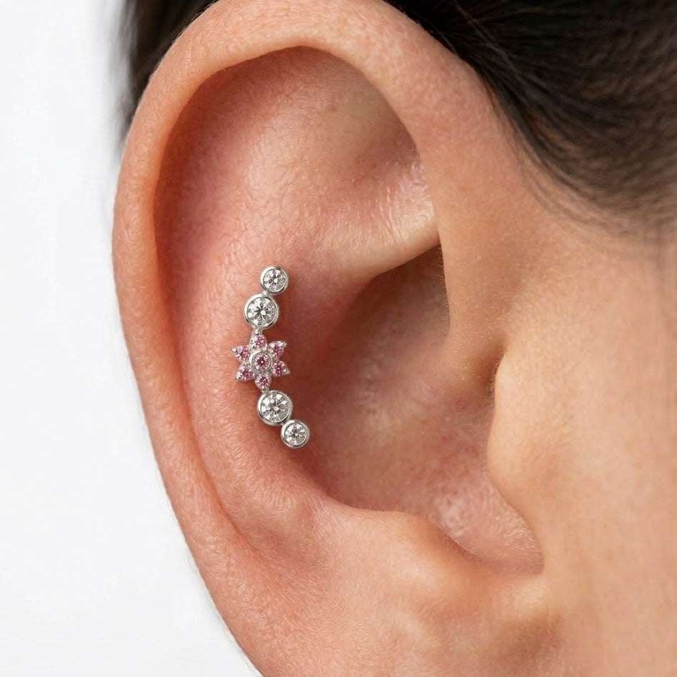 Piercing ad Arco con Fiore Rosa In Acciaio Inossidabile