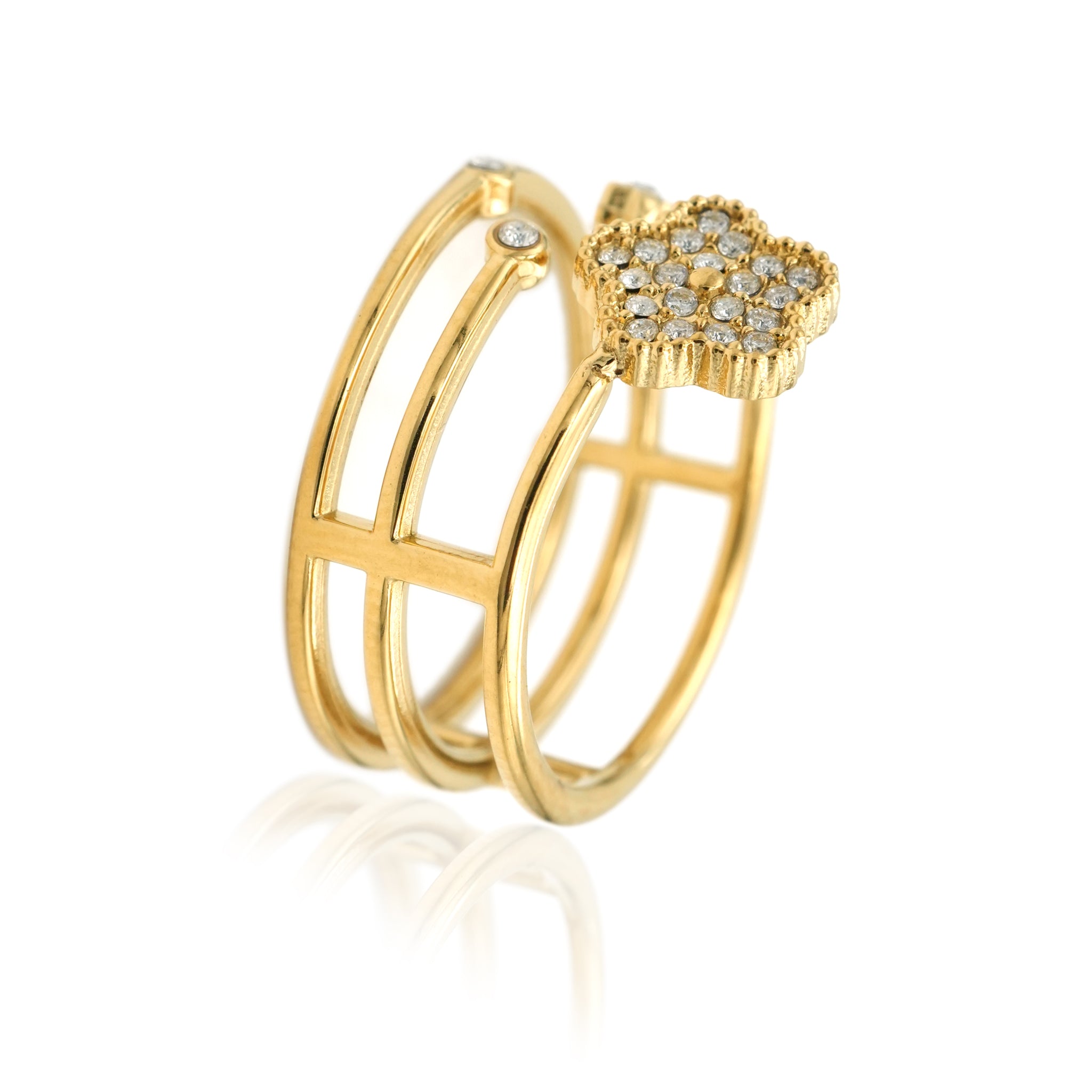 Anello Floreale in Acciaio Inossidabile con Zirconi