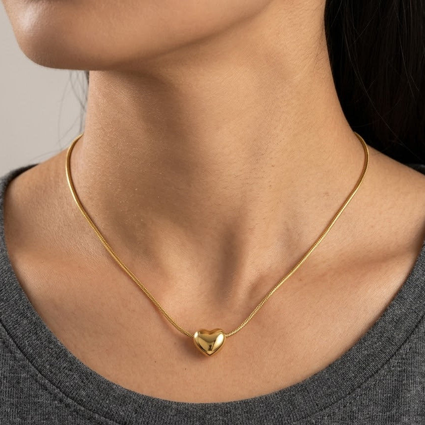 Collana Snake con Cuore Bombato In Acciaio Inossidabile