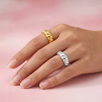 Anello Fascia Torchon Croissant Slim In Acciaio Inossidabile