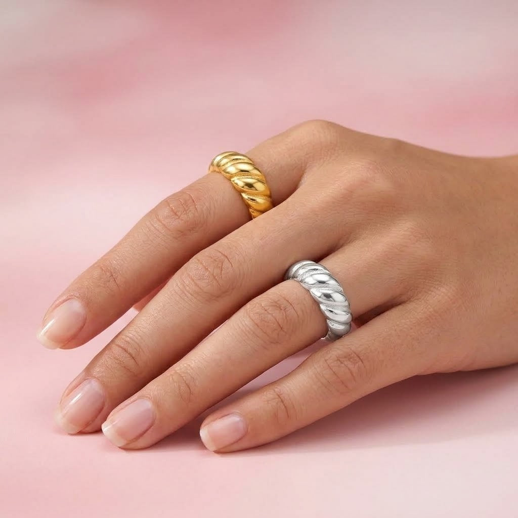 Anello Fascia Torchon Croissant Slim In Acciaio Inossidabile