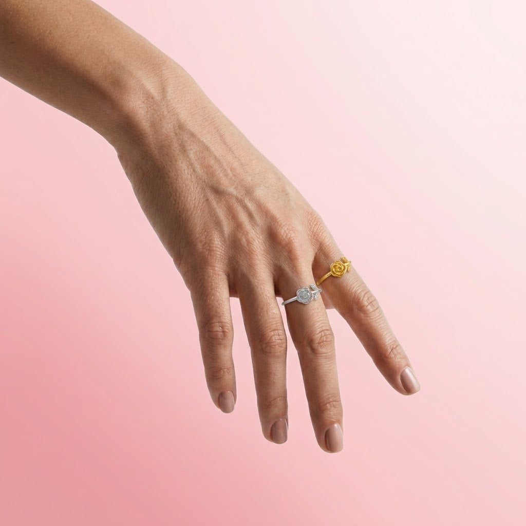 Anello Rosa con Bocciolo In Acciaio Inossidabile