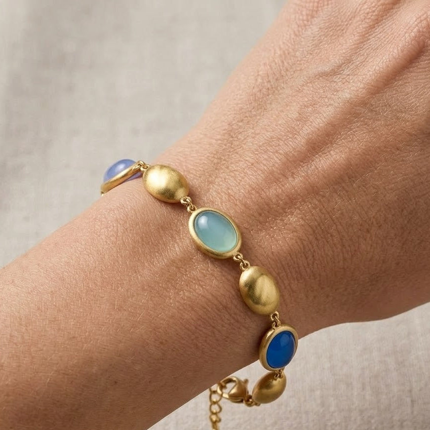 Bracciale con Ovali Satinati e Pietre Colorate In Acciaio Inossidabile