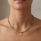 Collana Amuleto con Perline Turchesi In Acciaio Inossidabile