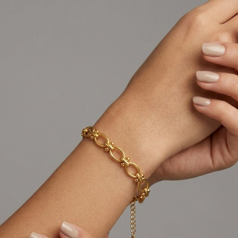Bracciale a Maglie Ovali con Barrette e Sferette In Acciaio Inossidabile