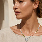 Collana Multicolor con Cuore Martellato e Perla In Acciaio Inossidabile