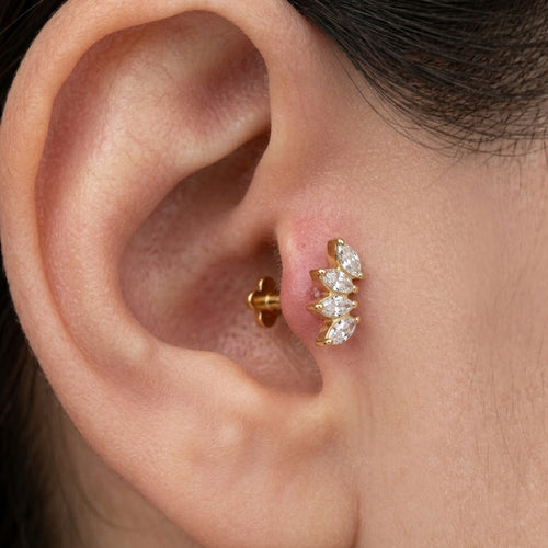 Piercing con Corona di Quattro Navette In Acciaio Inossidabile