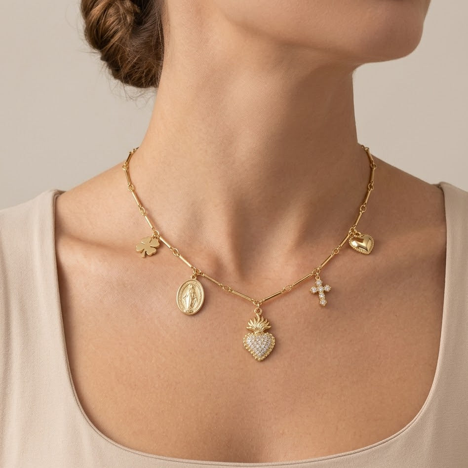 Collana Iconic Charms con Cuore Sacro In Acciaio Inossidabile