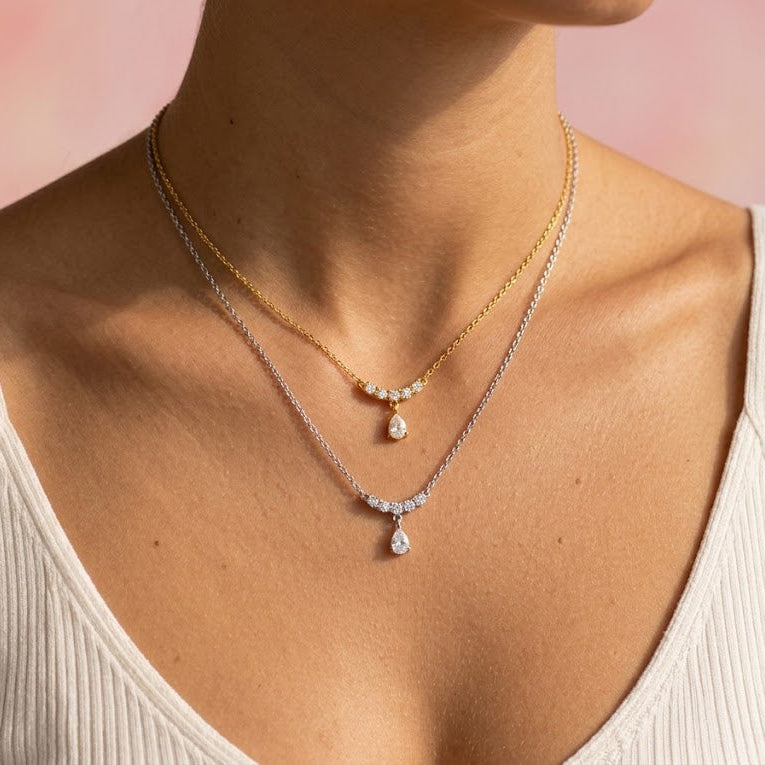 Collana Girocollo Punto Luce a Goccia con Zirconi In Acciaio Inossidabile