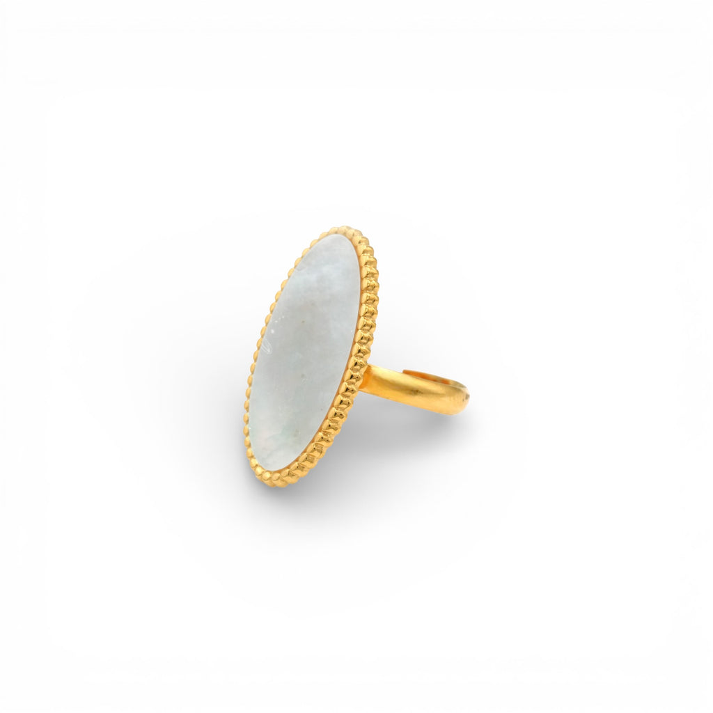 Anello con Madreperla Ovale In Acciaio Inossidabile