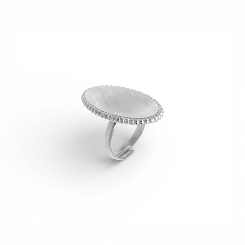 Anello con Madreperla Ovale In Acciaio Inossidabile