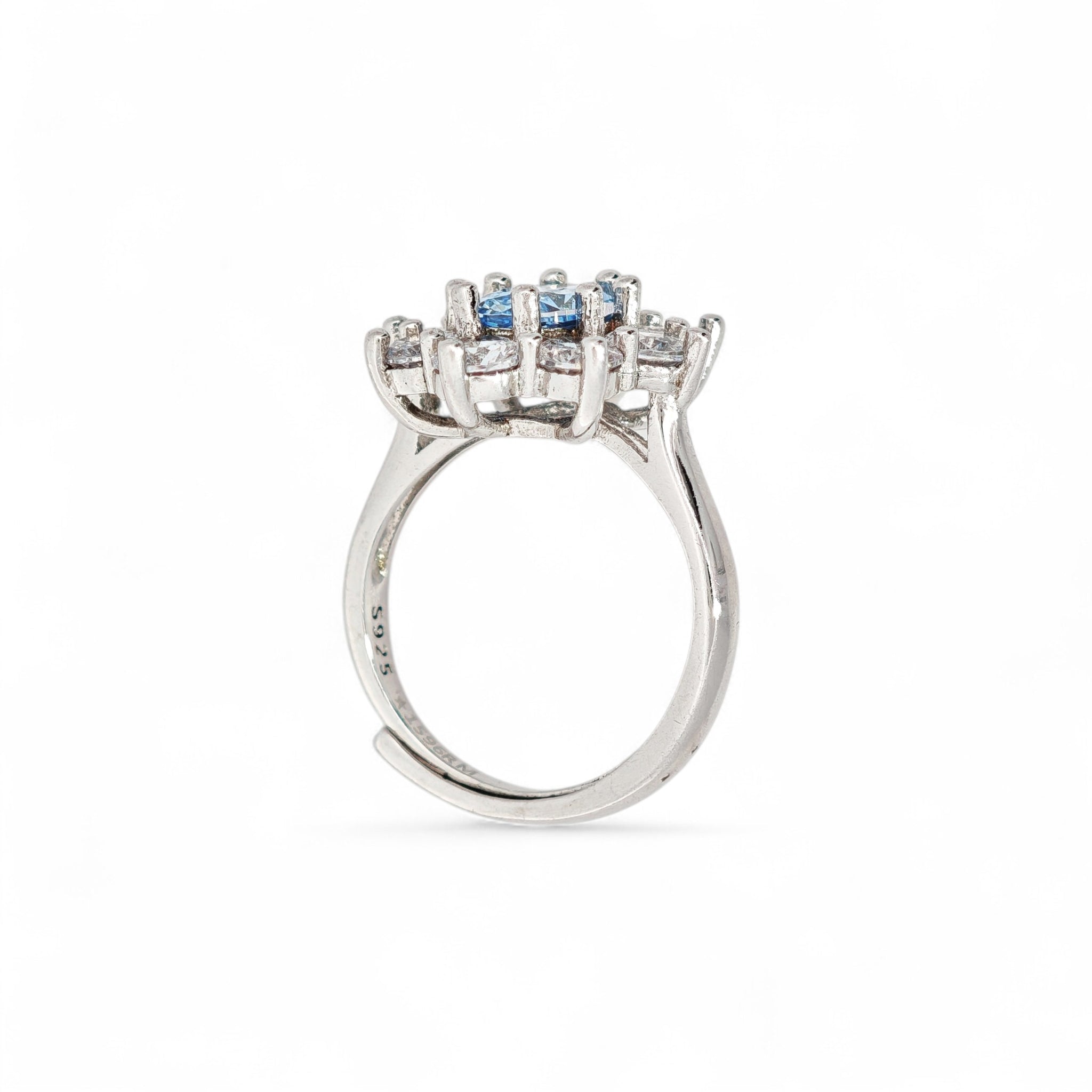 Anello Fiore Azzurro Brillante in Argento