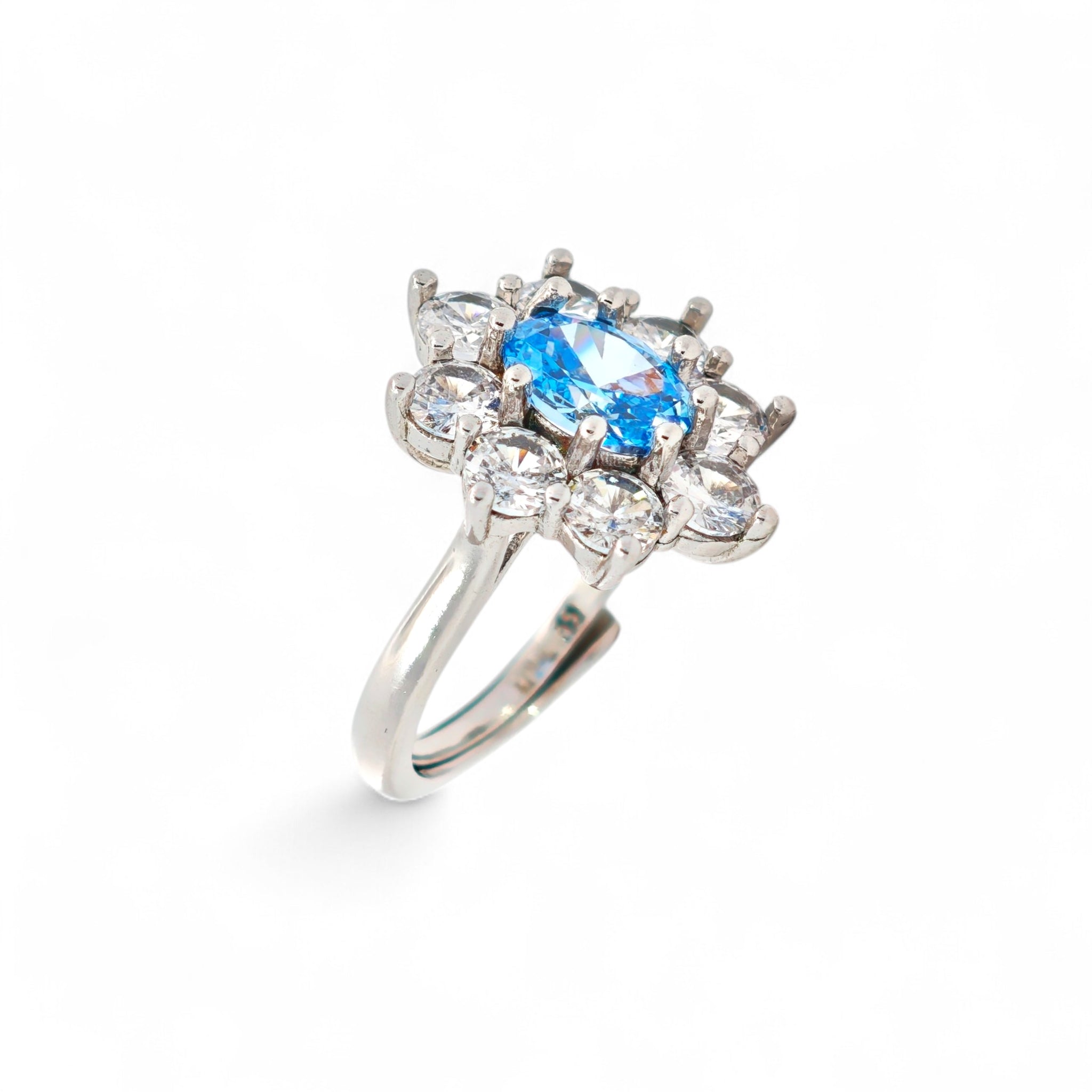 Anello Fiore Azzurro Brillante in Argento