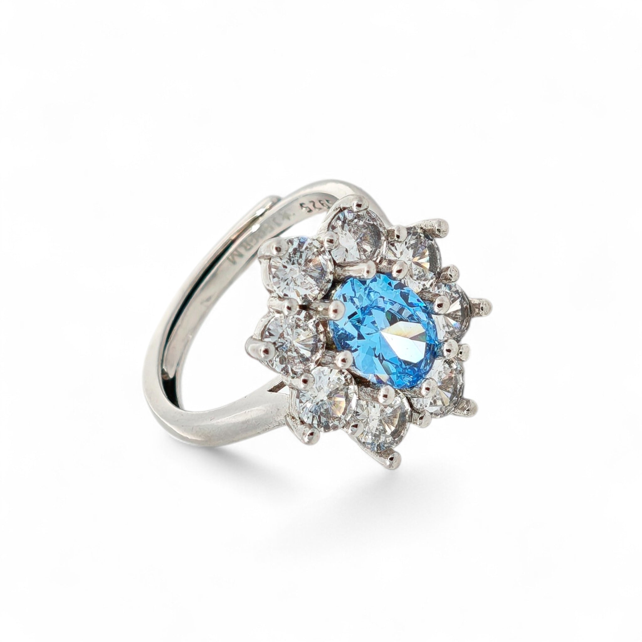 Anello Fiore Azzurro Brillante in Argento