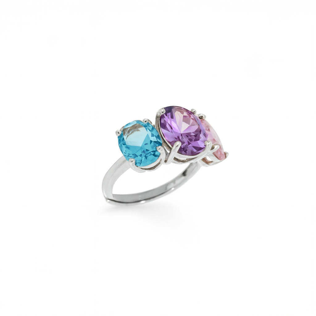 Anello Tre Gemme Colorate in Argento