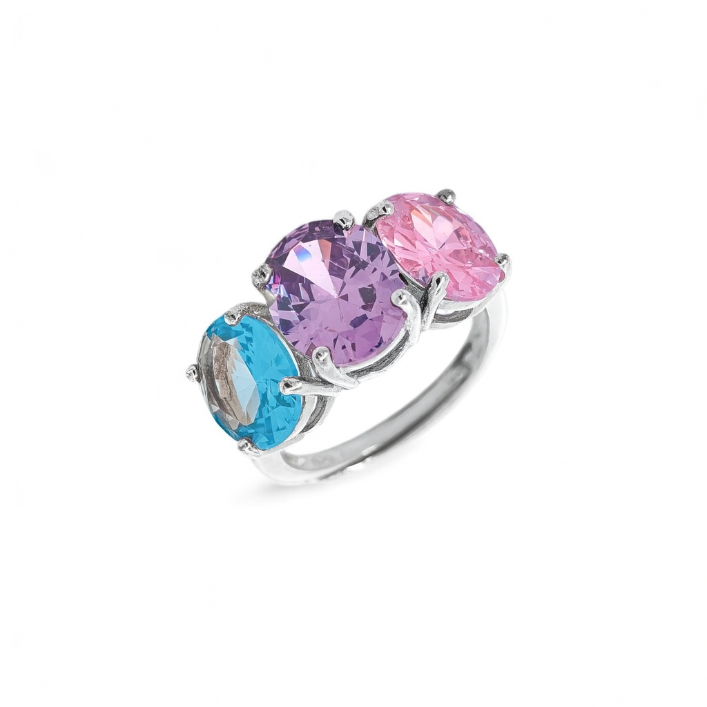 Anello Tre Gemme Colorate in Argento