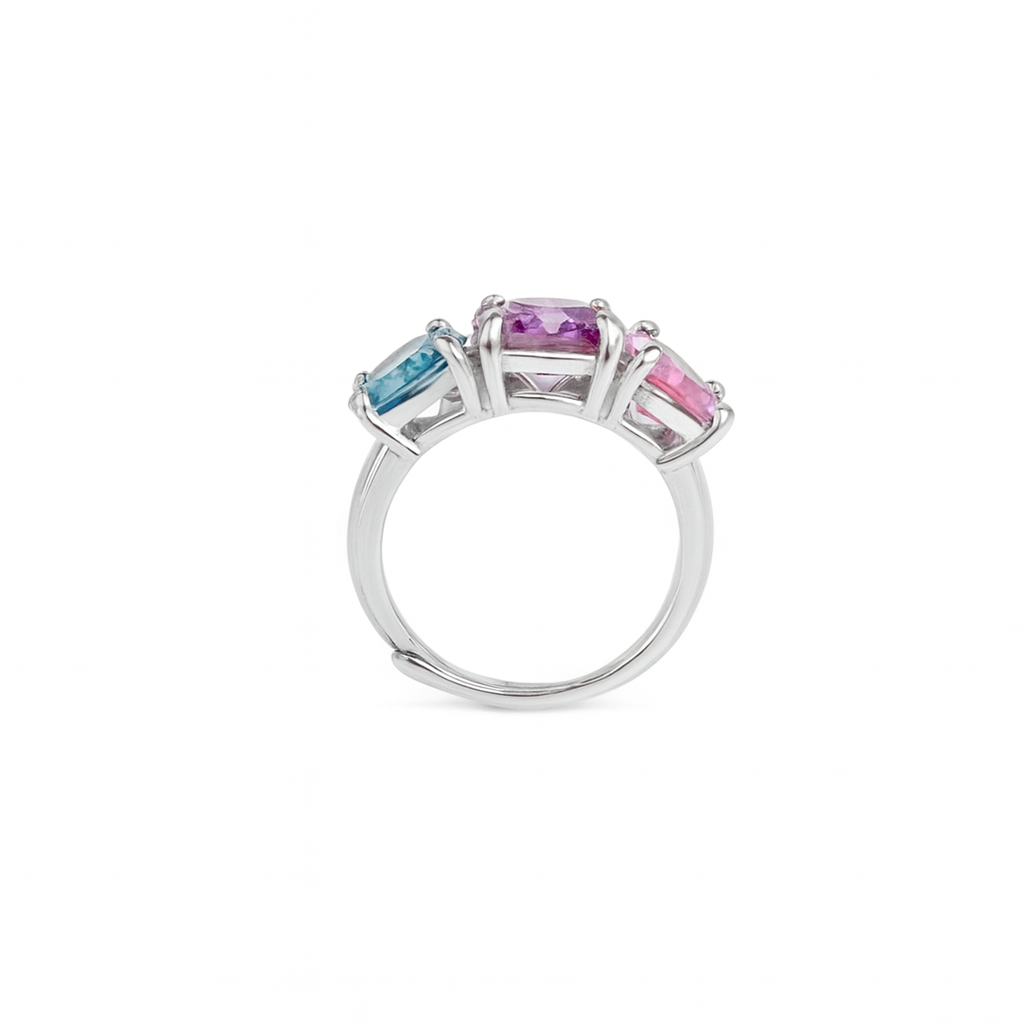 Anello Tre Gemme Colorate in Argento