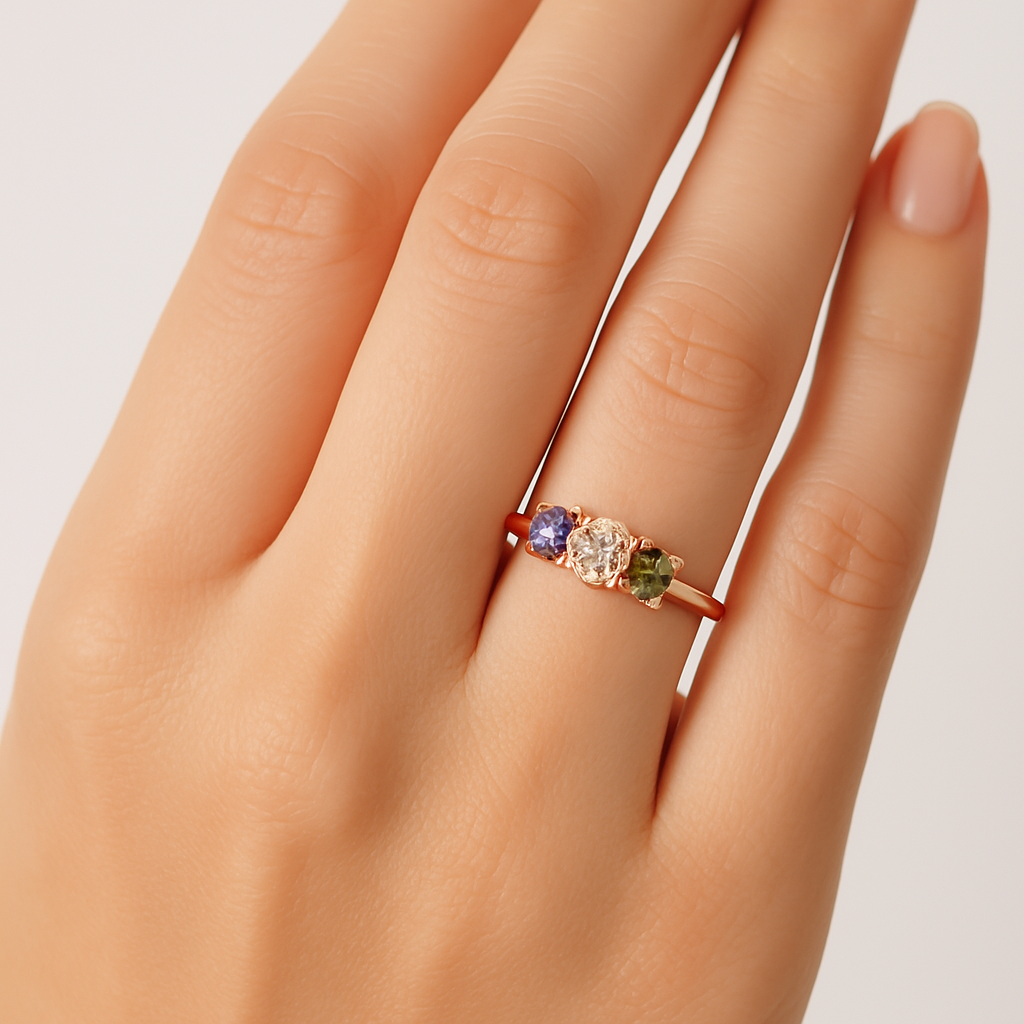 Anello Tre Pietre Colorate in Argento