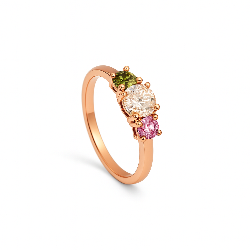 Anello Tre Pietre Colorate in Argento