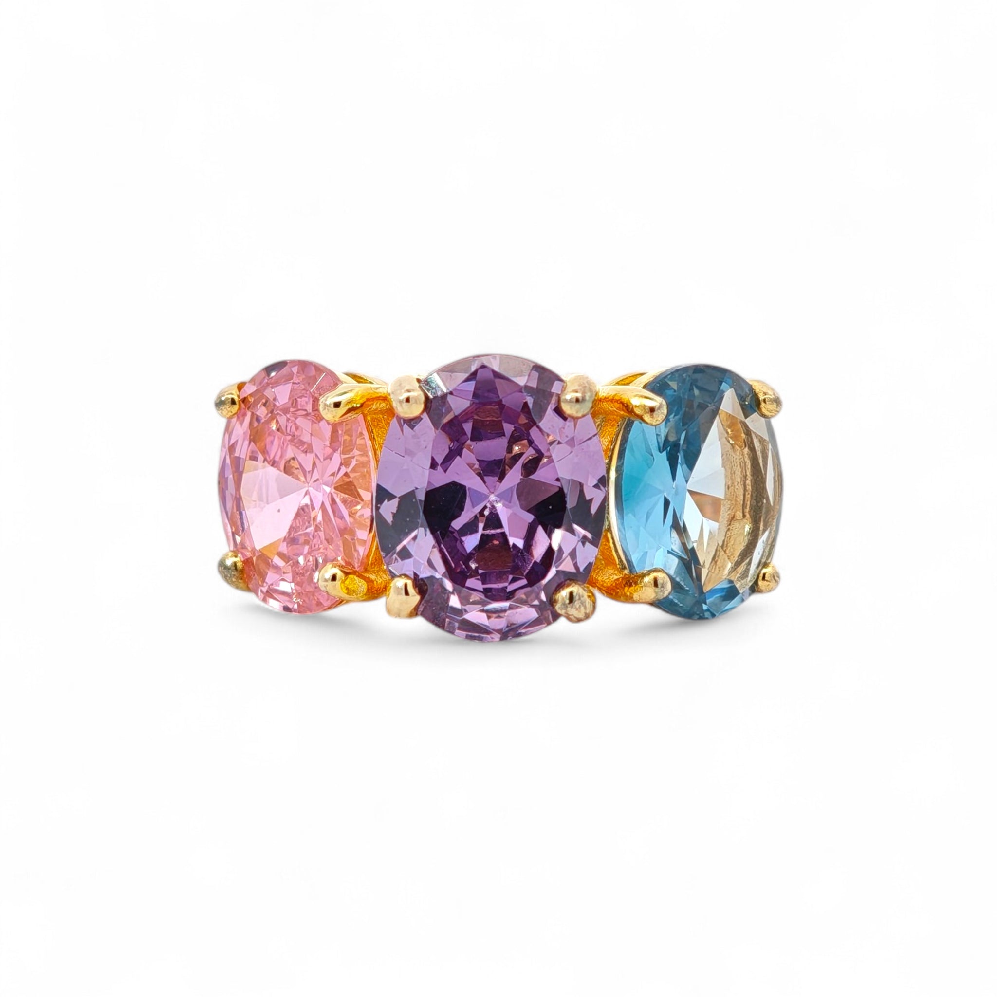 Anello Tre Gemme Colorate in Argento