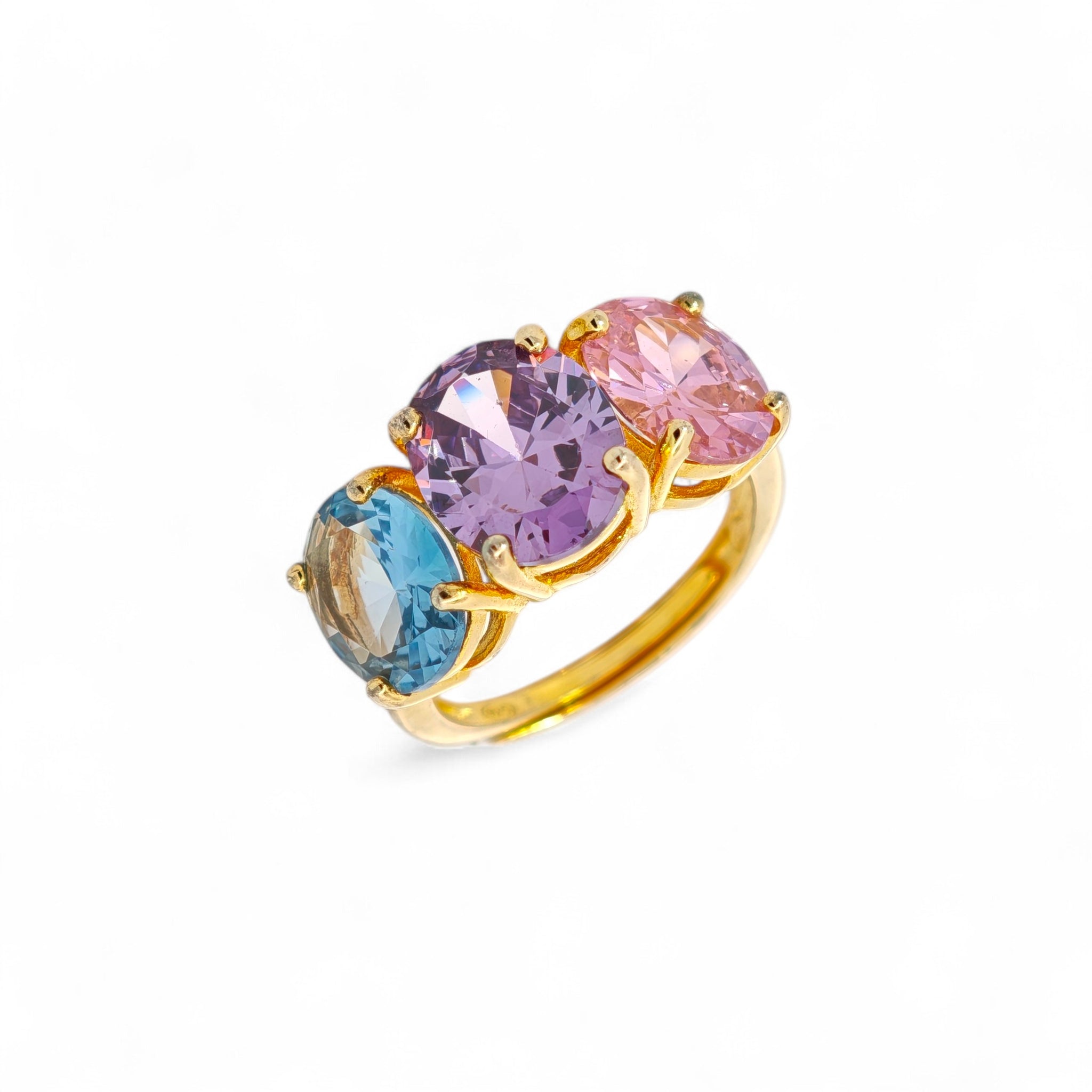 Anello Tre Gemme Colorate in Argento
