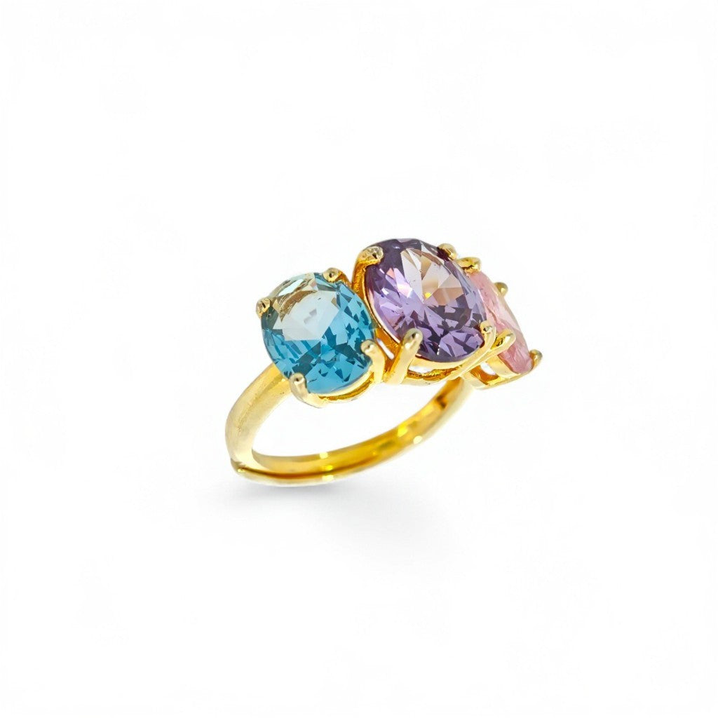 Anello Tre Gemme Colorate in Argento