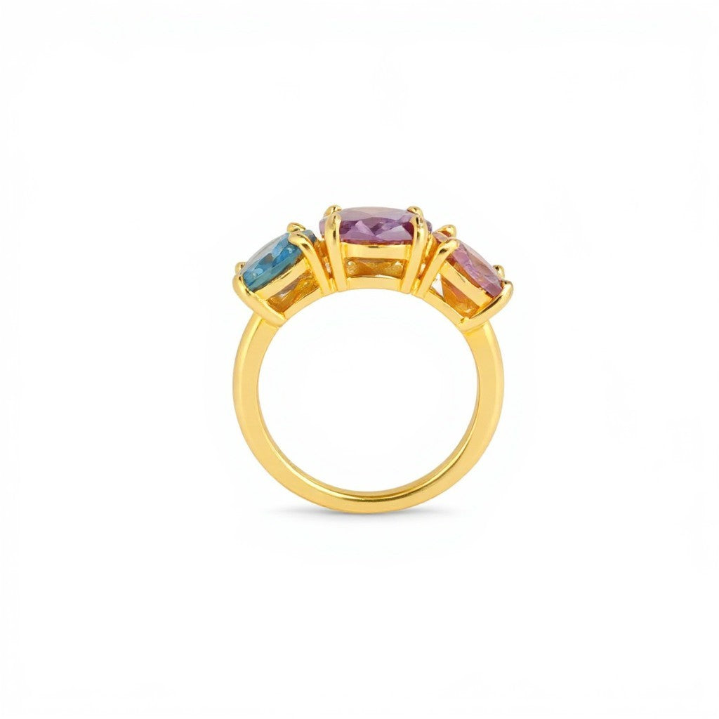 Anello Tre Gemme Colorate in Argento
