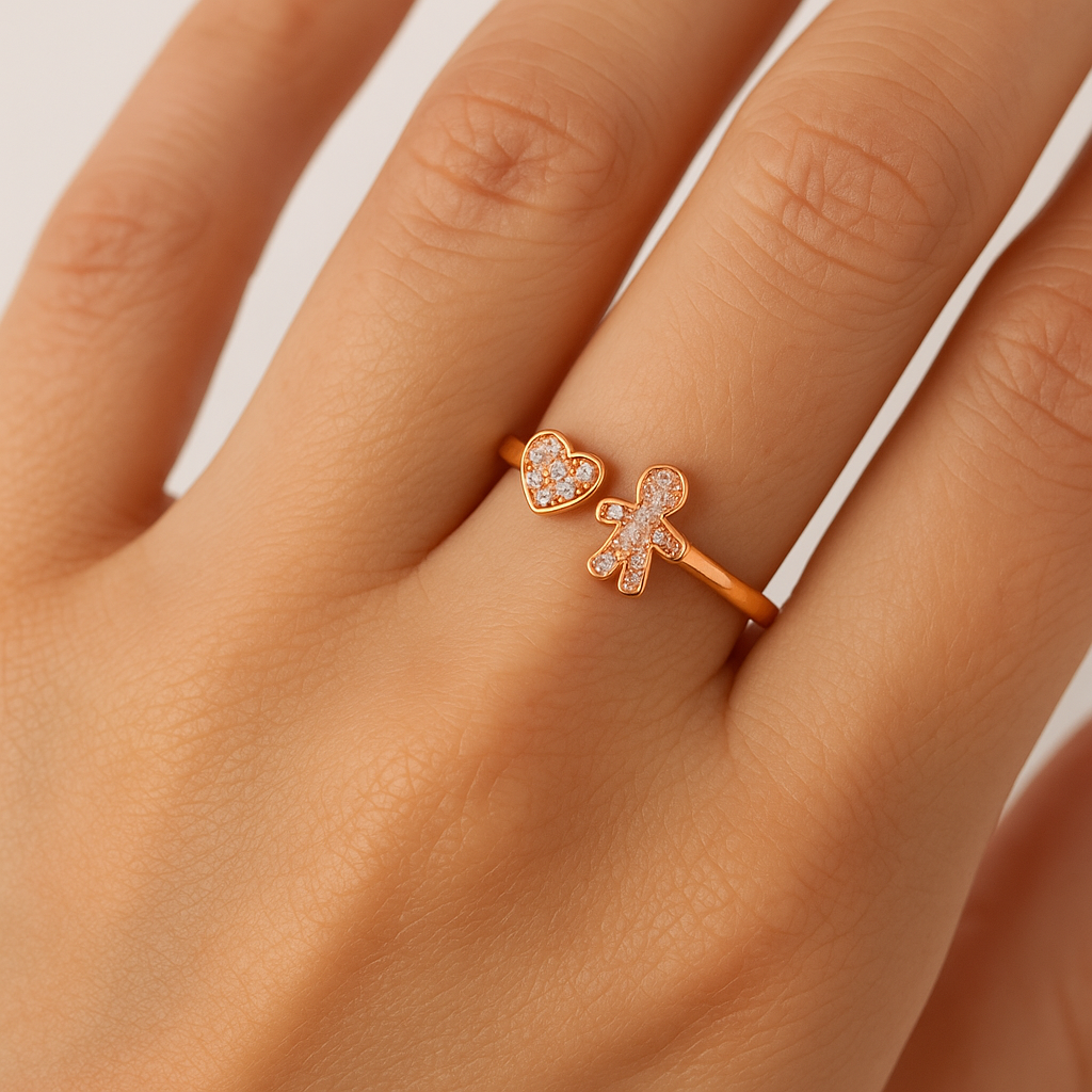 Anello Cuore & Bimbo Brillanti in Argento