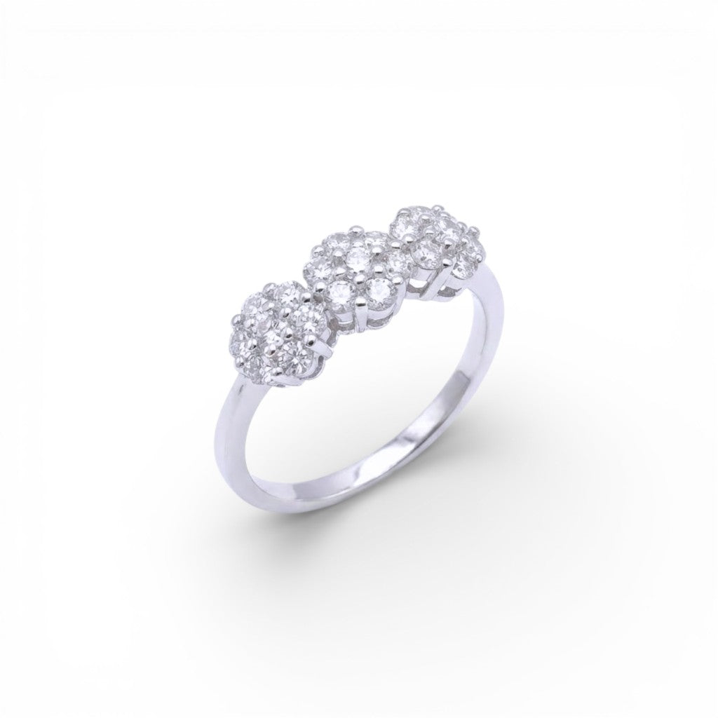 Anello con Fiori Brillantati In Argento 925