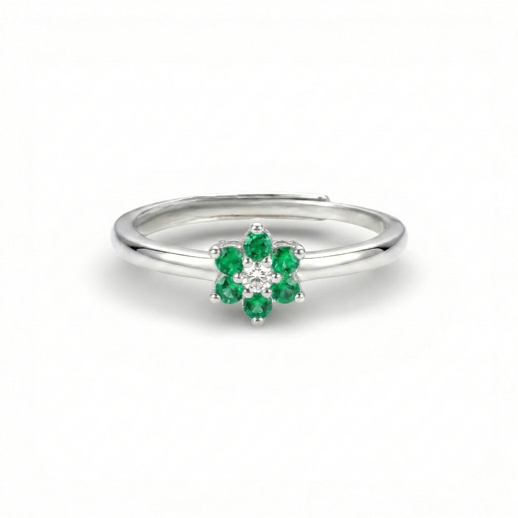 Anello con Fiore Colorato e Pietra  In Argento 925