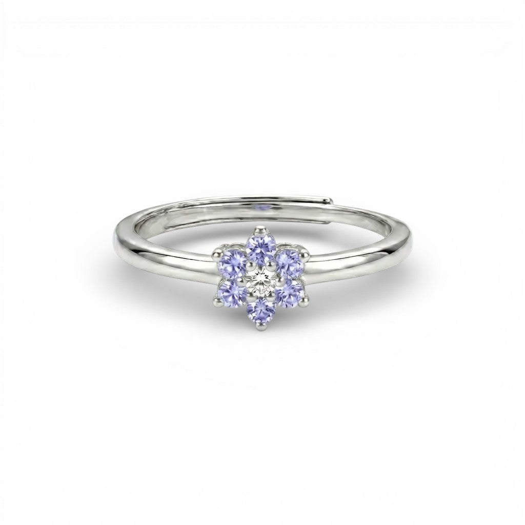 Anello con Fiore Colorato e Pietra  In Argento 925