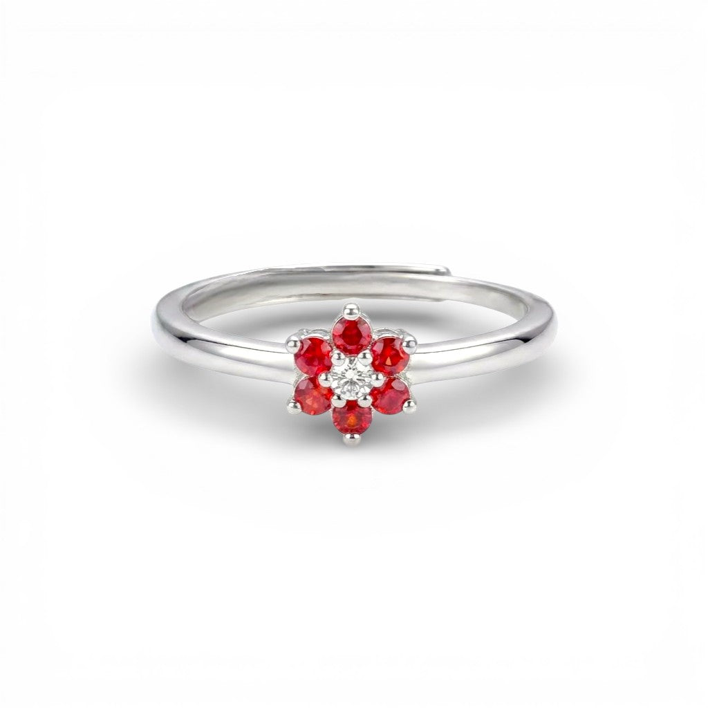 Anello con Fiore Colorato e Pietra  In Argento 925