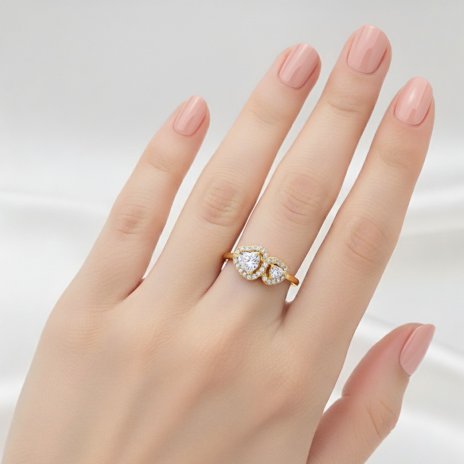 Anello Doppio Cuore con Zirconi in Acciaio Inossidabile