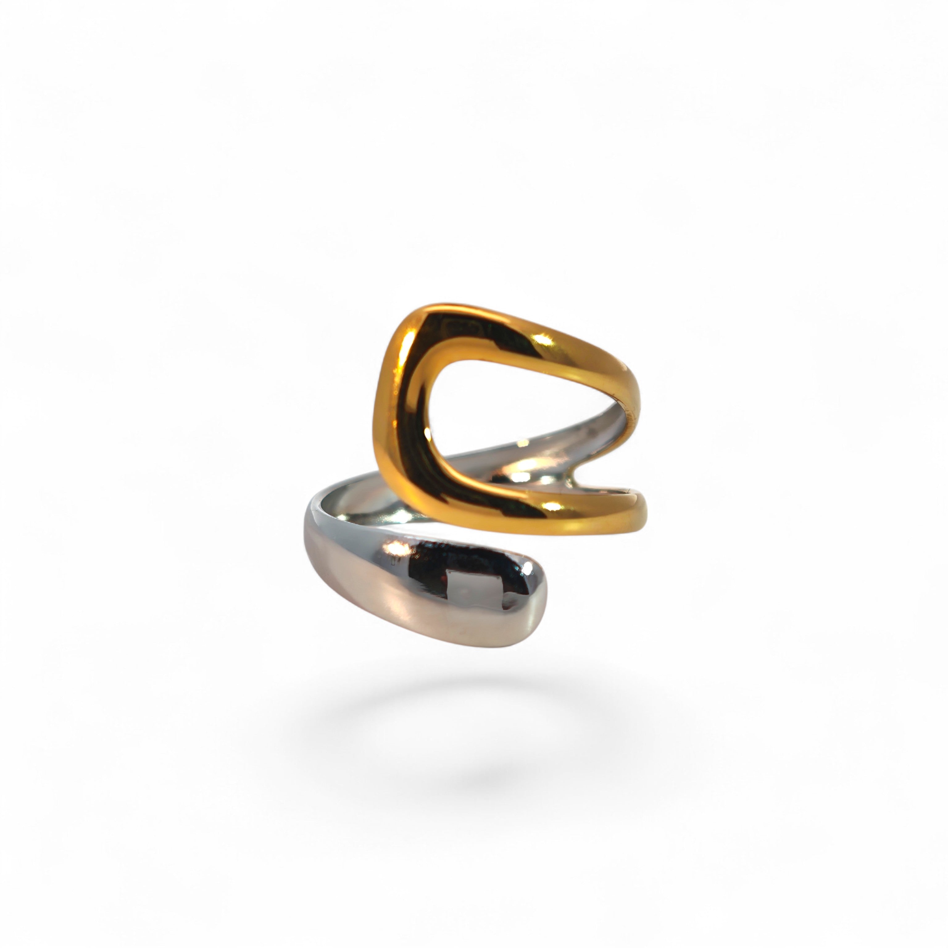 Anello Fascia Aperta a Spirale Bicolore In Acciaio Inossidabile