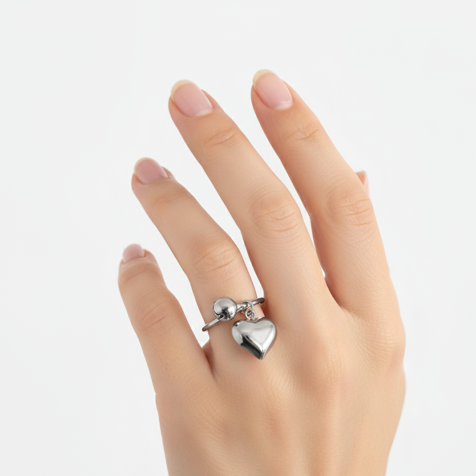 Anello Charm Cuore In Acciaio Inossidabile