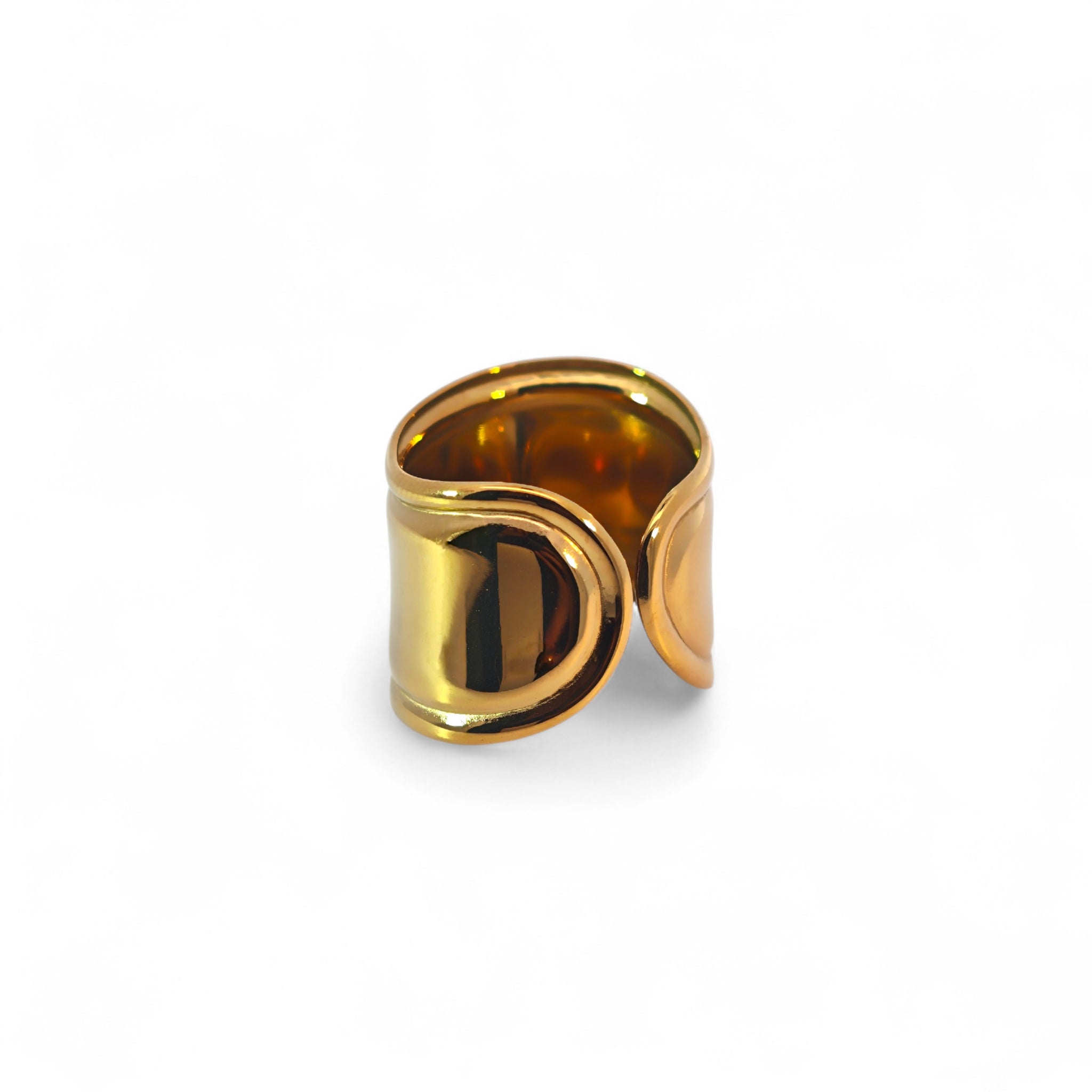 Anello Fascia Larga Aperta Bombata in Acciaio Inossidabile