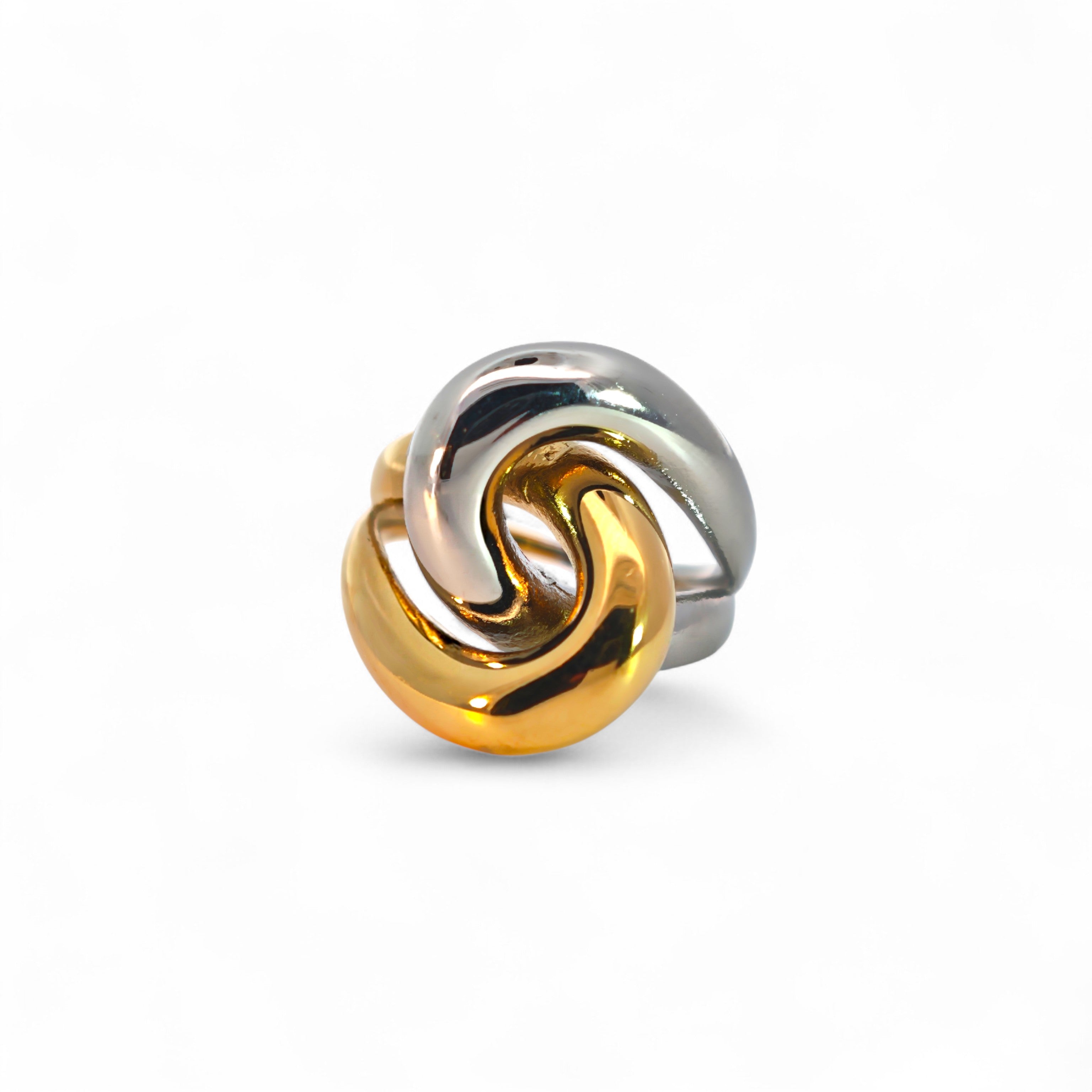 Anello Fascia Intreccio Nodo Bicolore In Acciaio Inossidabile