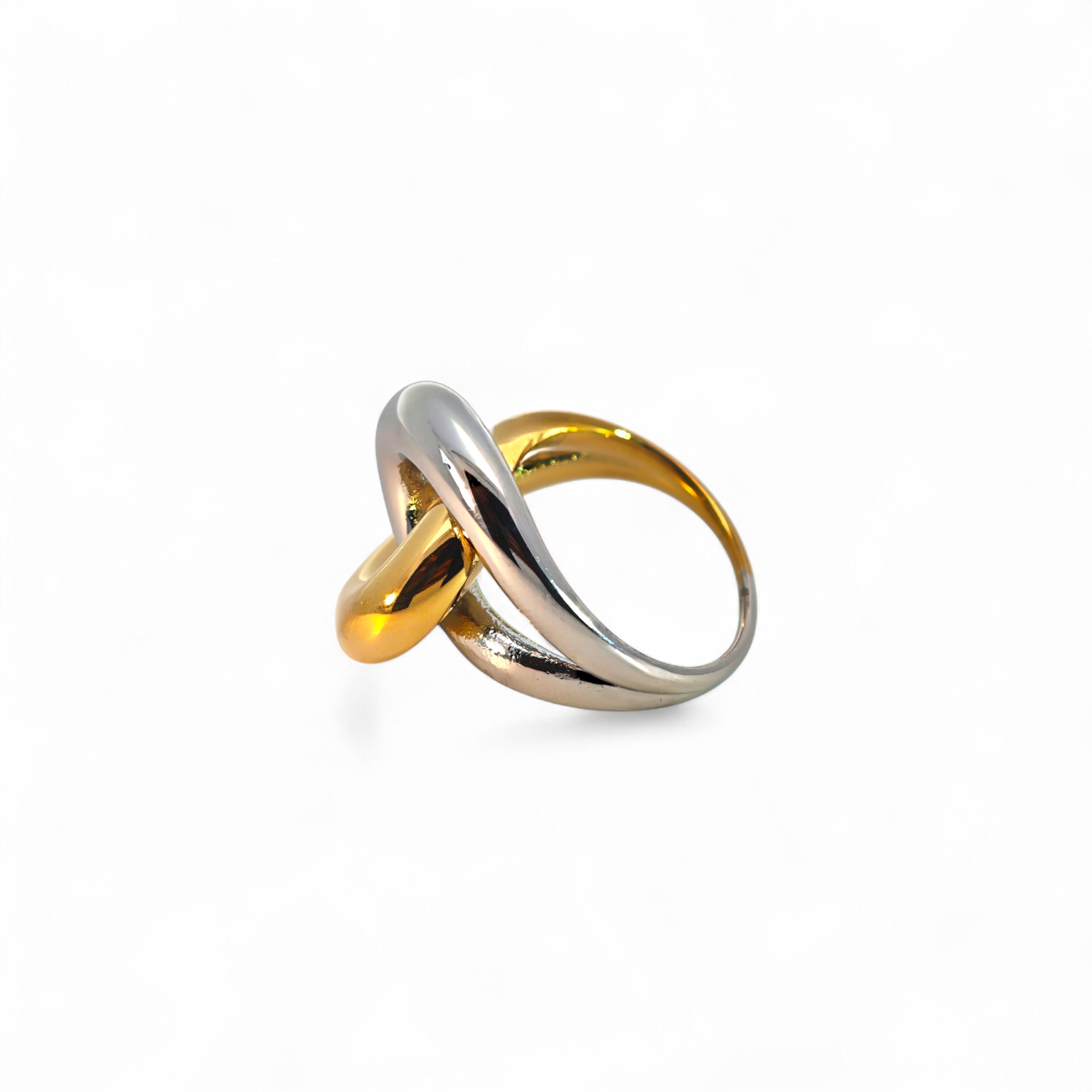 Anello Fascia Intreccio Nodo Bicolore In Acciaio Inossidabile