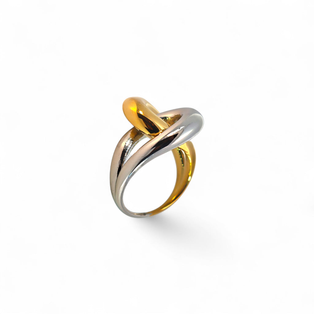Anello Fascia Intreccio Nodo Bicolore In Acciaio Inossidabile