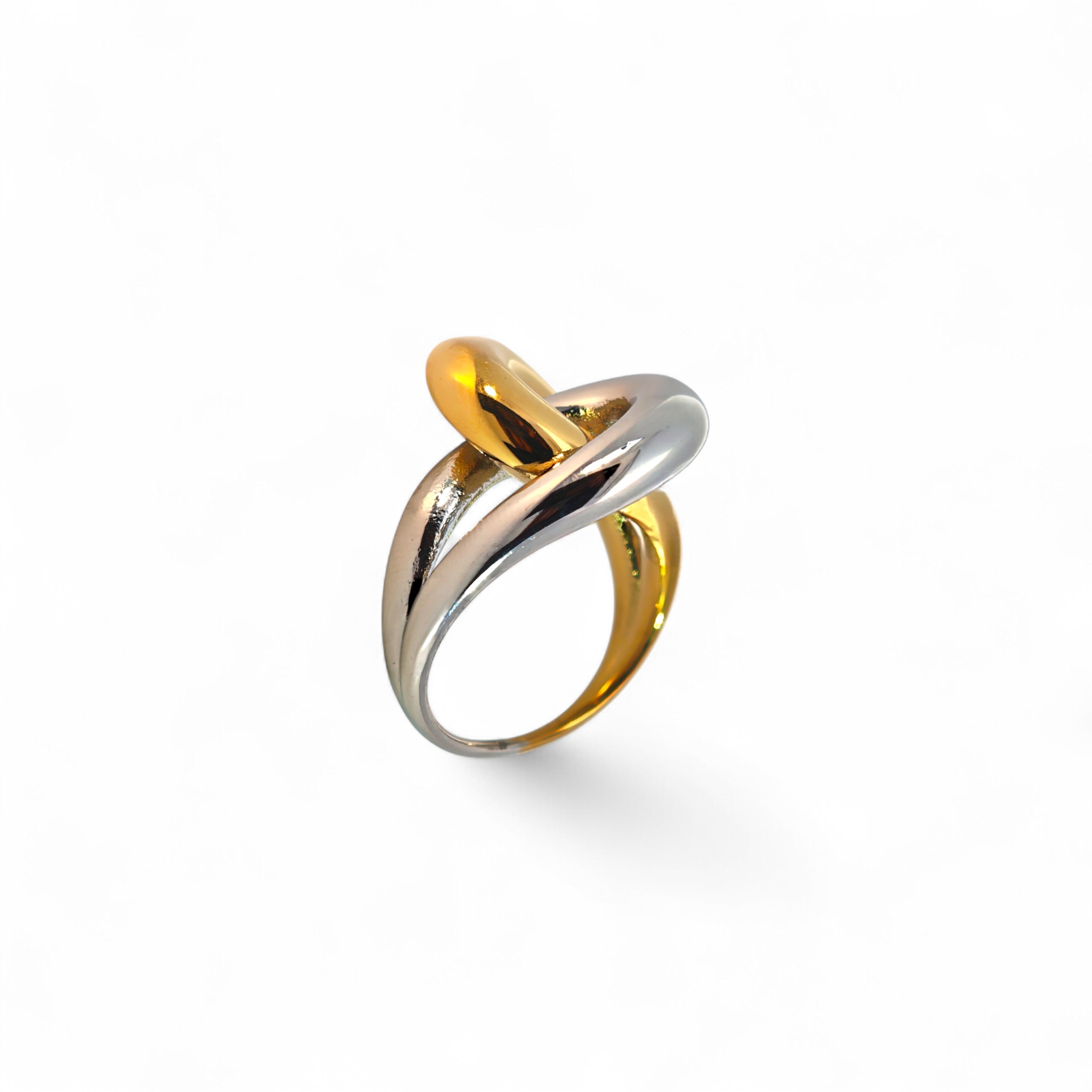 Anello Fascia Intreccio Nodo Bicolore In Acciaio Inossidabile