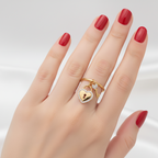 Anello con Pendenti Lucchetto Cuore e Chiave con Zirconi In Acciaio Inossidabile