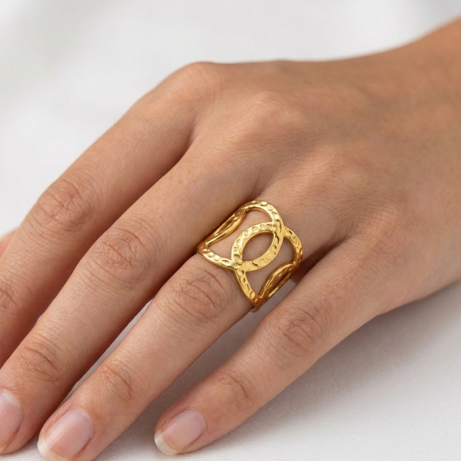 Anello Fascia Alta Cerchi Concatenati In Acciaio Inossidabile