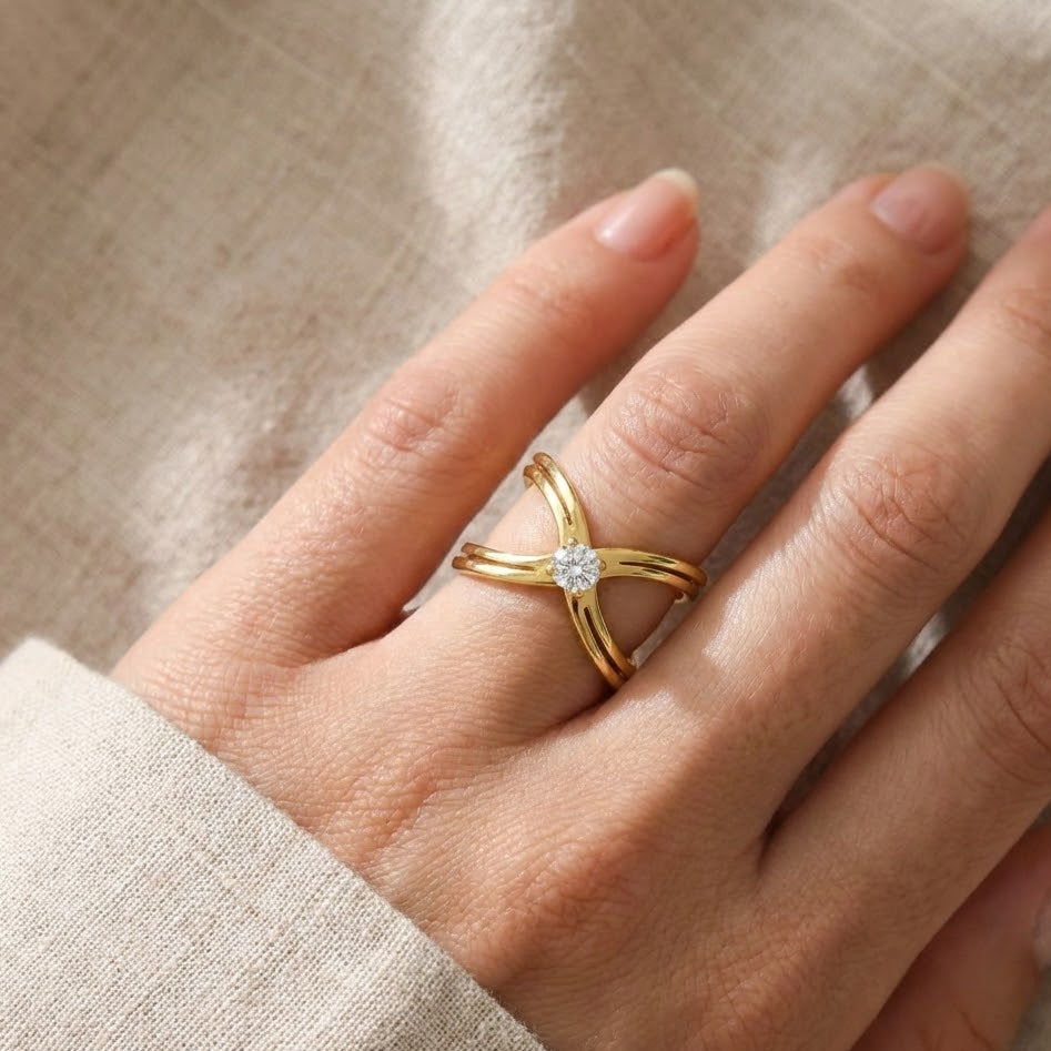 Anello a X con Punto Luce In Acciaio Inossidabile
